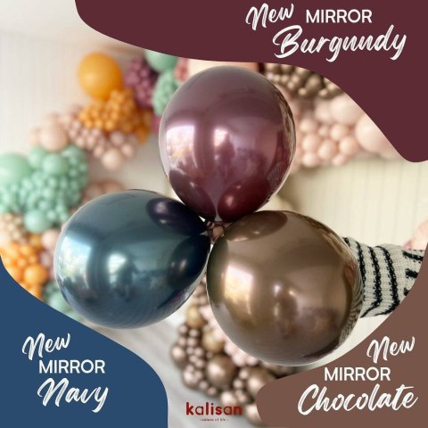 Balony lateksowe Kalisan Mirror Burgundy, 30 cm, 50 szt.