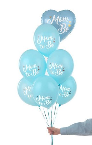 Balony lateksowe Mom to be, pastelowy niebieski 30cm, 50 sztuk