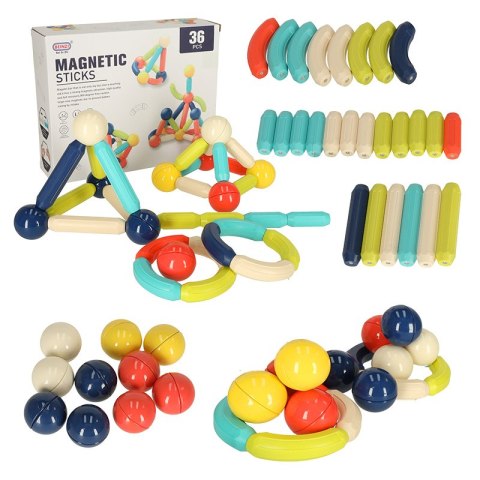 Klocki magnetyczne magnetic sticks dla małych dzieci duże patyczki 36 elementów w pudełku