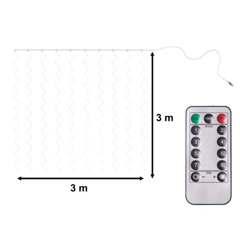 Lampki LED kurtyna girlanda druciki świąteczne choinkowe 3x3m 300LED ciepły biały pilot USB