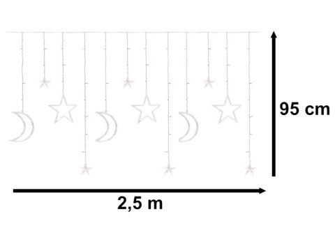 Lampki LED kurtyna księżyc gwiazdy świąteczne choinkowe 2,5m 138LED multikolor