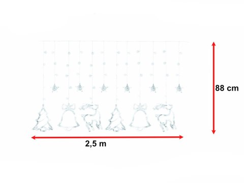 Lampki LED kurtyna renifer 2,5m 138LED świąteczne choinkowe zimny biały ze złączem