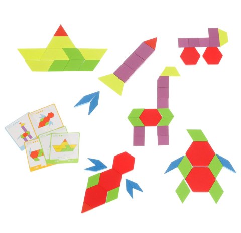 Puzzle drewniane układanka montessori kolorowa mozaika kształty 155 elementów