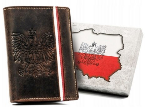 Pionowy portfel męski ze skóry naturalnej z motywem patriotycznym i systemem RFID